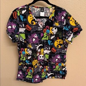 Disney The Nightmare Before Christmas Scrub Top - Black, White, Purple